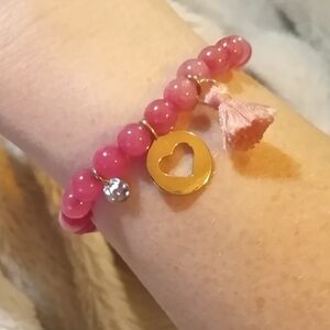 Boho-Chic Pink Jade Beaded Charm Bracelet